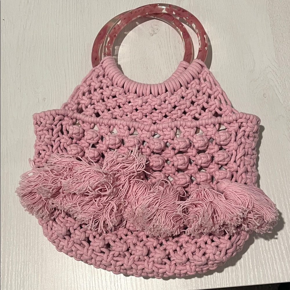 JustFab Pink Crochet Tote with Unique Handles